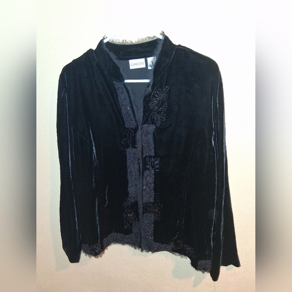 Chico's Black Velvet Beaded Lace Hook Eye Closure Vintage 2/M - Picture 1 of 7